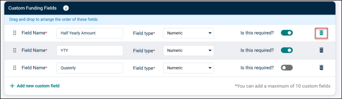 delete button for custom funding fields